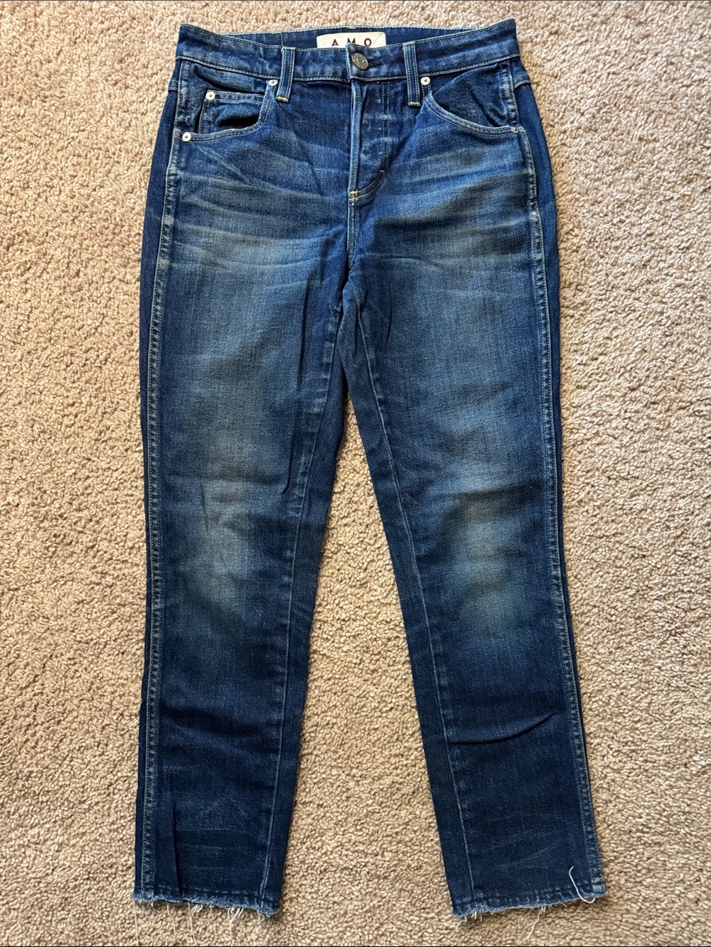 AMO Women's Blue Straight-Leg Jeans with Subtle Fading